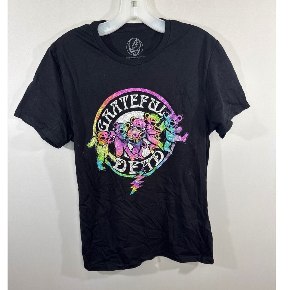 Grateful Dead Dancing‎ Bears Rainbow Glitter Graphic T-Shirt Black Small 2021